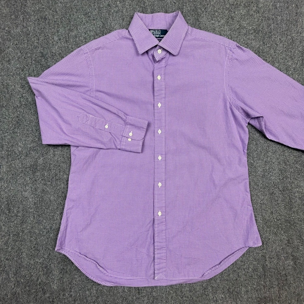 Polo Ralph Lauren Regent Dress Shirt Mens 16.5 32/33 Purple Check Long Sleeve